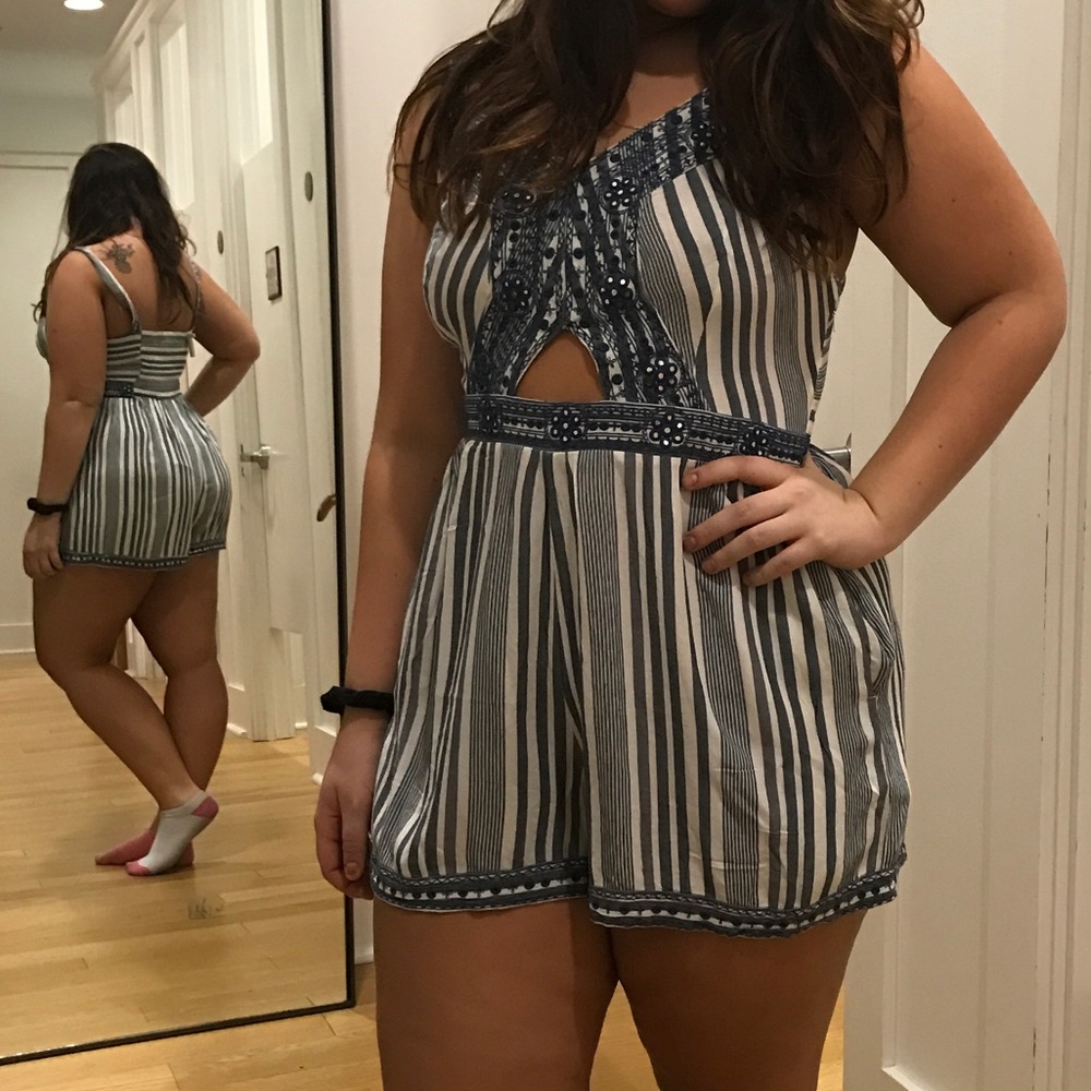 Blue and white romper